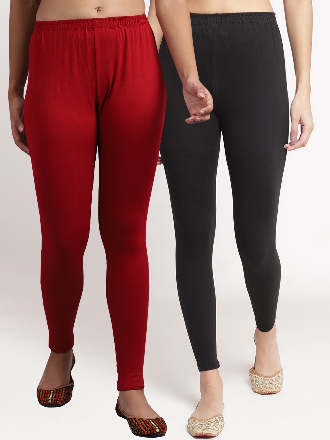 

GRACIT Pack Of 2 Cotton Lycra Ankle-Length Leggings, Black