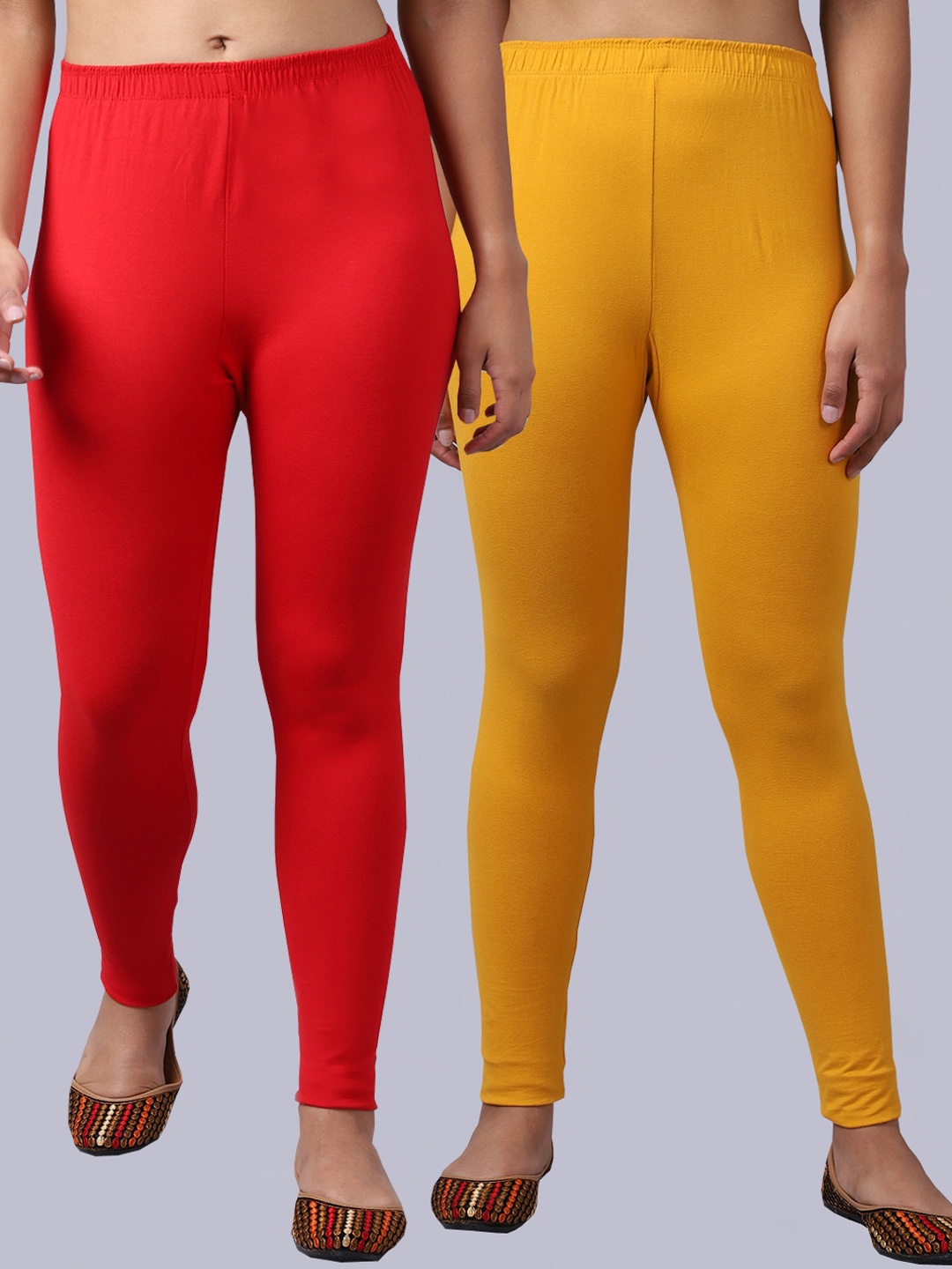 

GRACIT Pack Of 2 Cotton Lycra Ankle-Length Leggings, Red