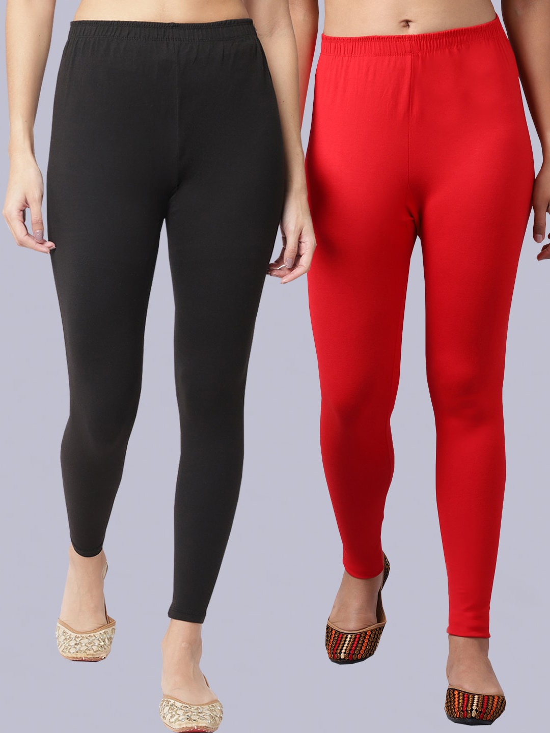 

GRACIT Pack Of 2 Cotton Lycra Ankle-Length Leggings, Black