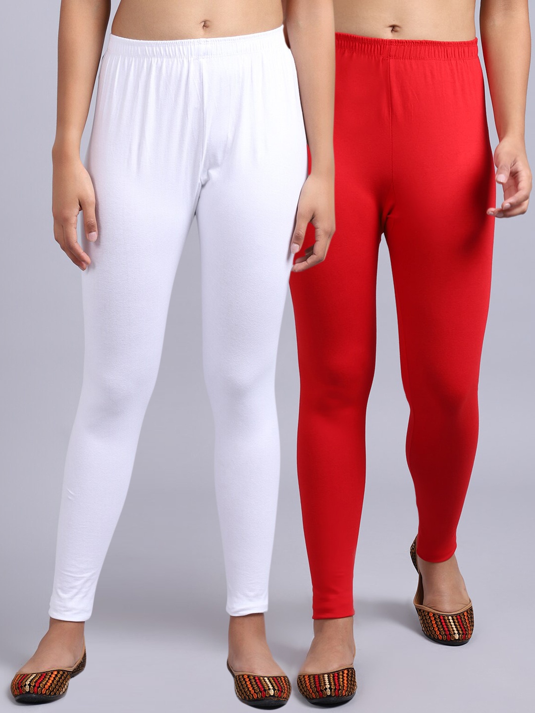 

GRACIT Pack Of 2 Cotton Lycra Ankle-Length Leggings, White