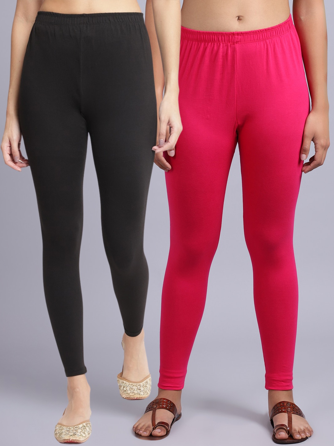 

GRACIT Pack Of 2 Cotton Lycra Ankle-Length Cotton Leggings, Black