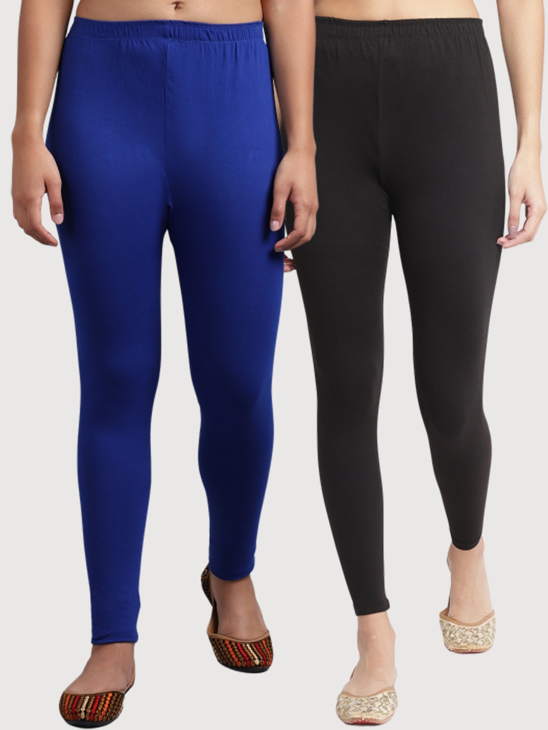 

GRACIT Pack Of 2 Cotton Lycra Ankle-Length Leggings, Black
