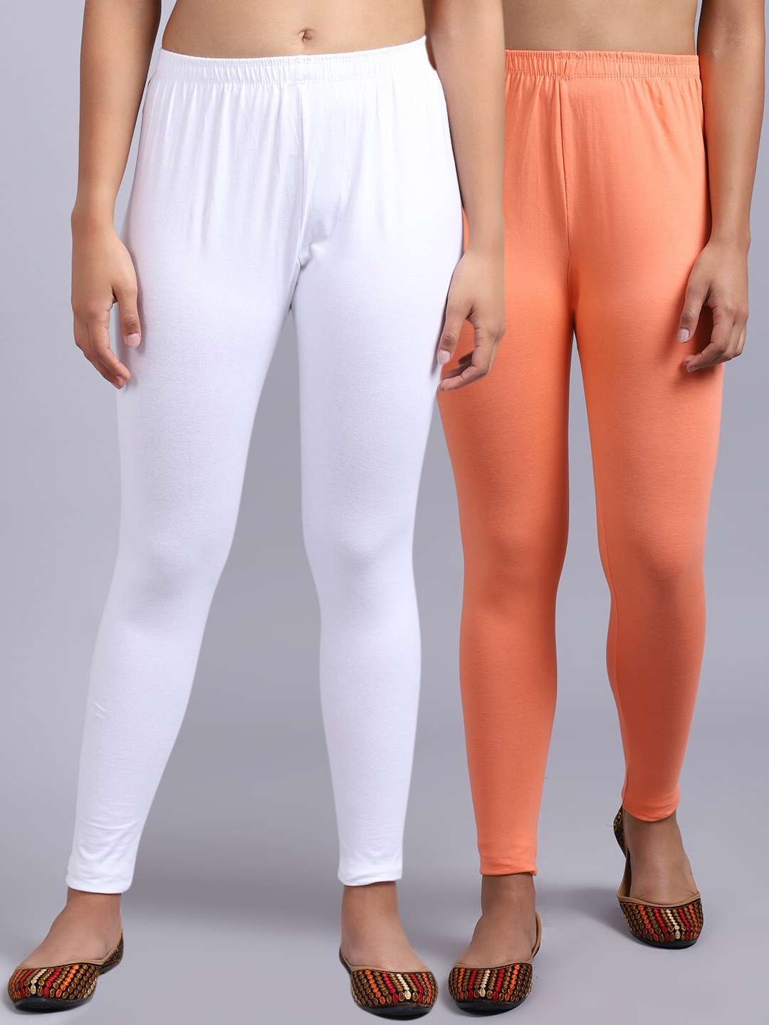 

GRACIT Pack Of 2 Cotton Lycra Ankle-Length Leggings, White