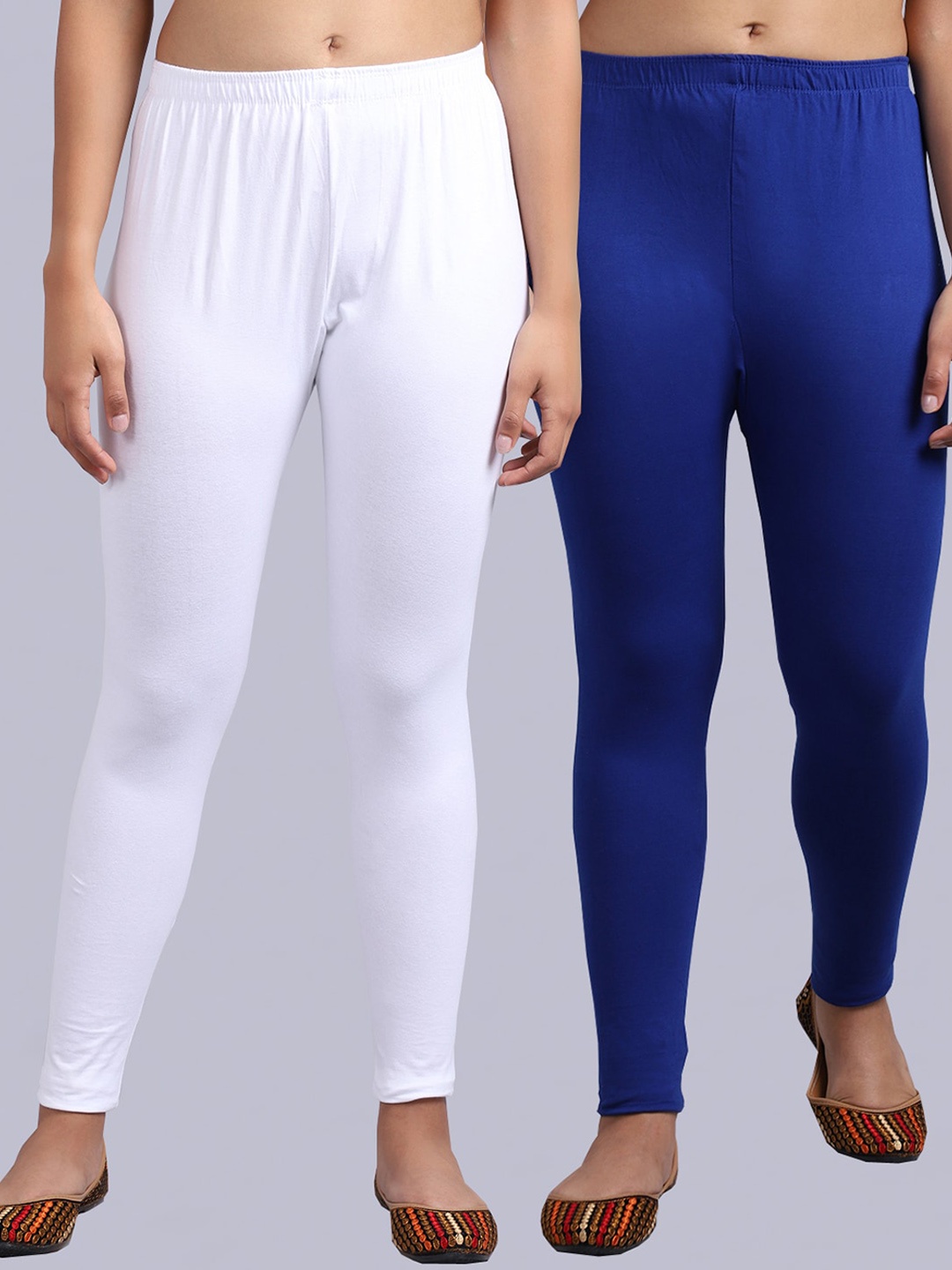 

GRACIT Pack Of 2 Cotton Lycra Ankle-Length Cotton Leggings, White