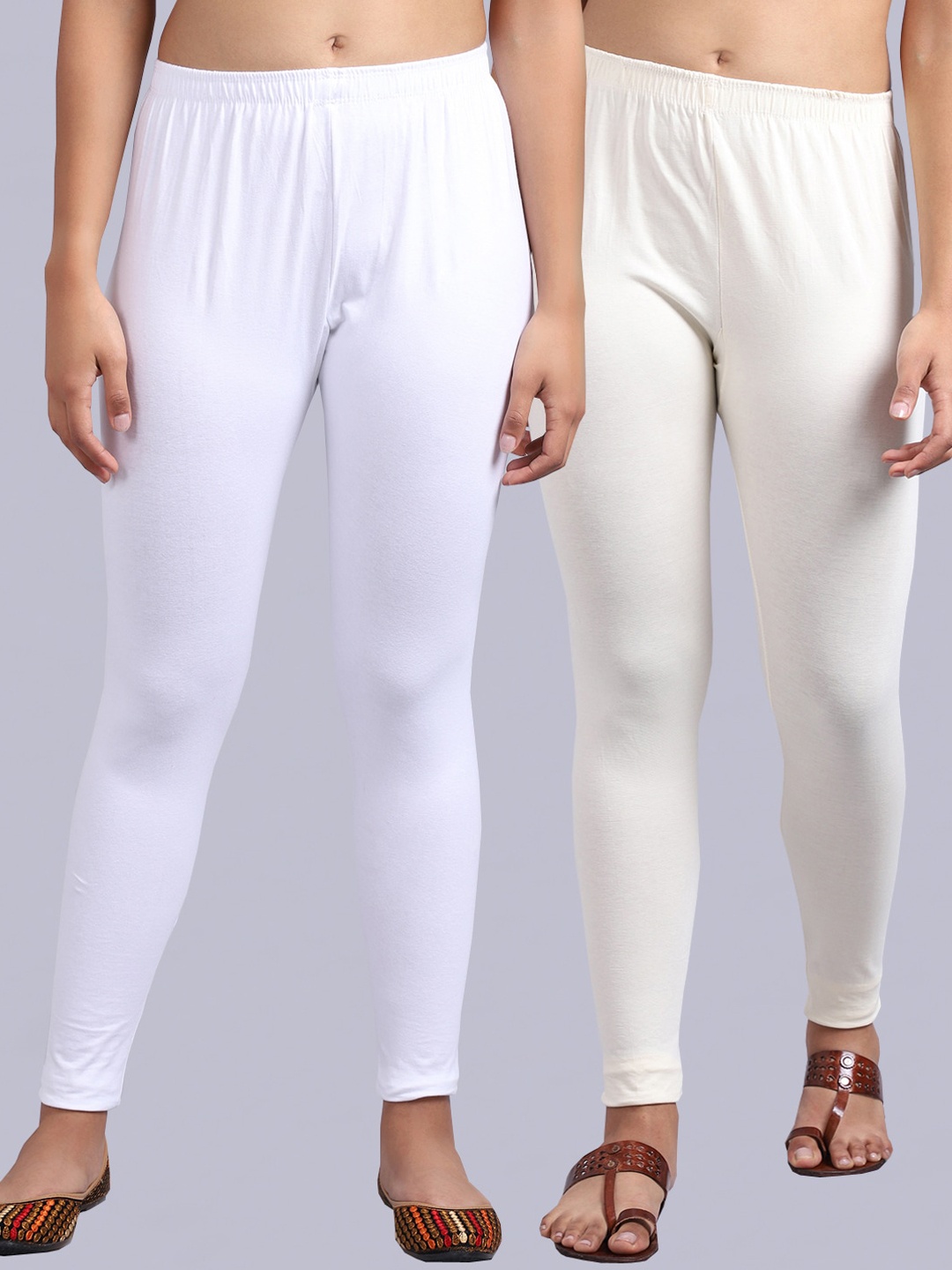 

GRACIT Pack Of 2 Cotton Lycra Ankle-Length Cotton Leggings, White