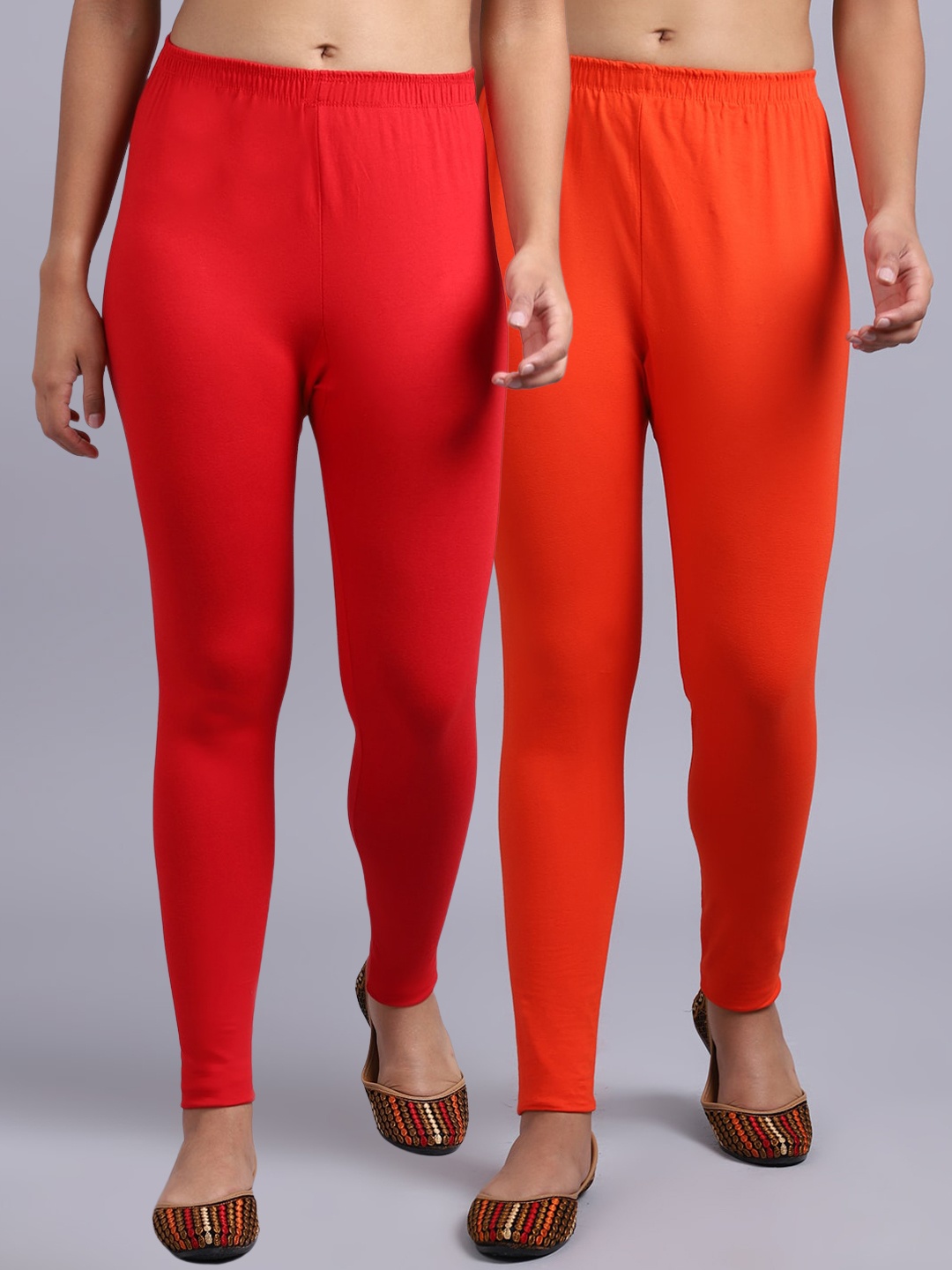 

GRACIT Pack Of 2 Cotton Lycra Ankle-Length Leggings, Red