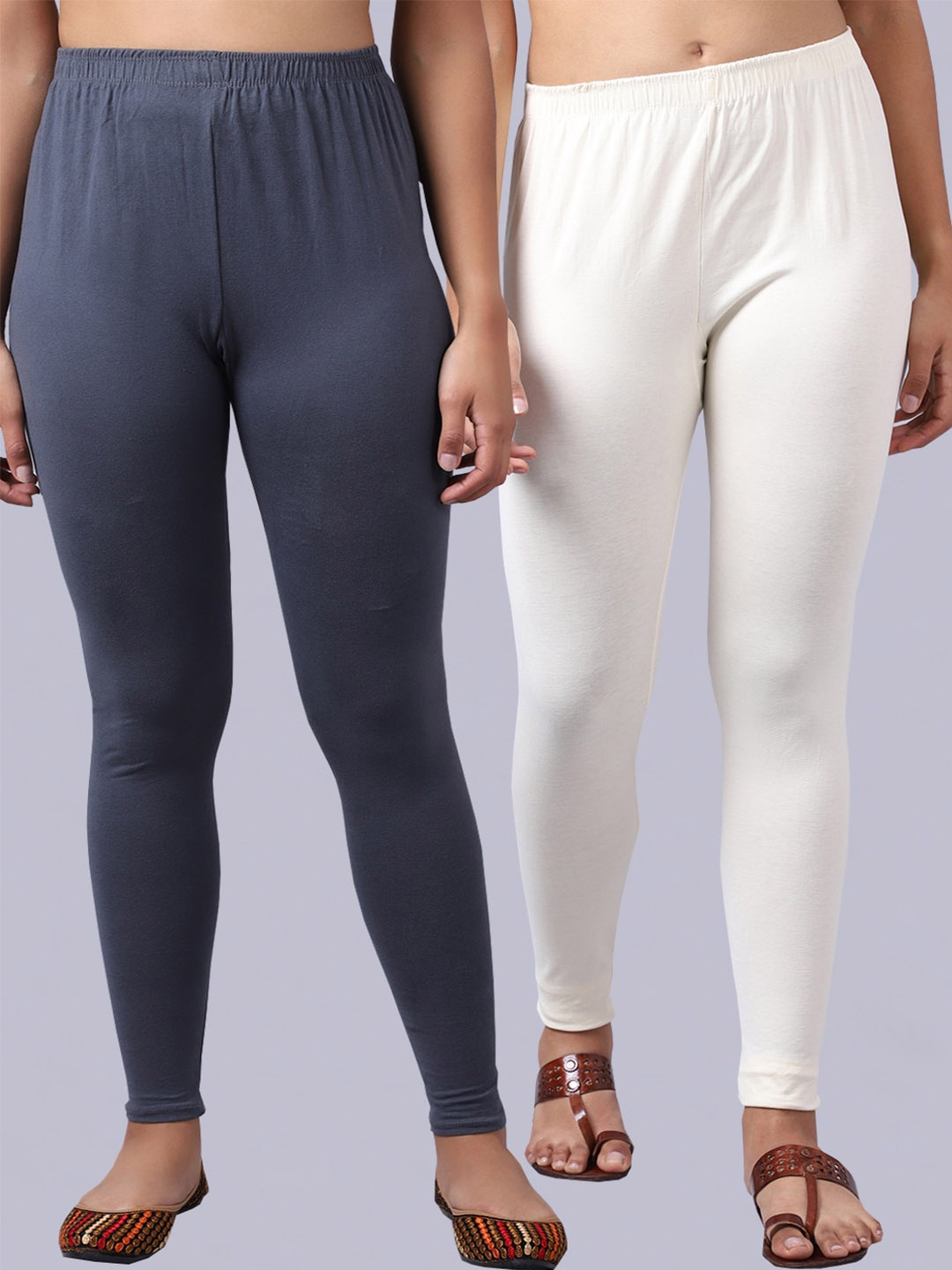 

GRACIT Pack Of 2 Cotton Lycra Ankle Length Leggings, Grey