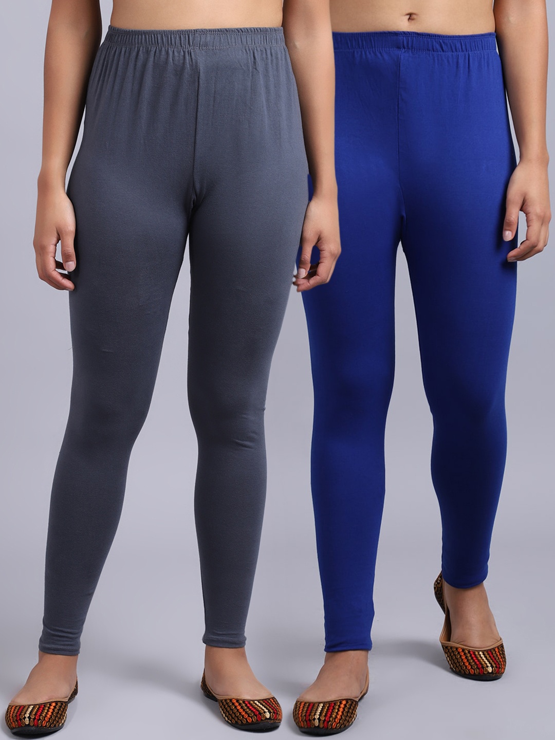 

GRACIT Pack Of 2 Cotton Lycra Ankle-Length Leggings, Grey