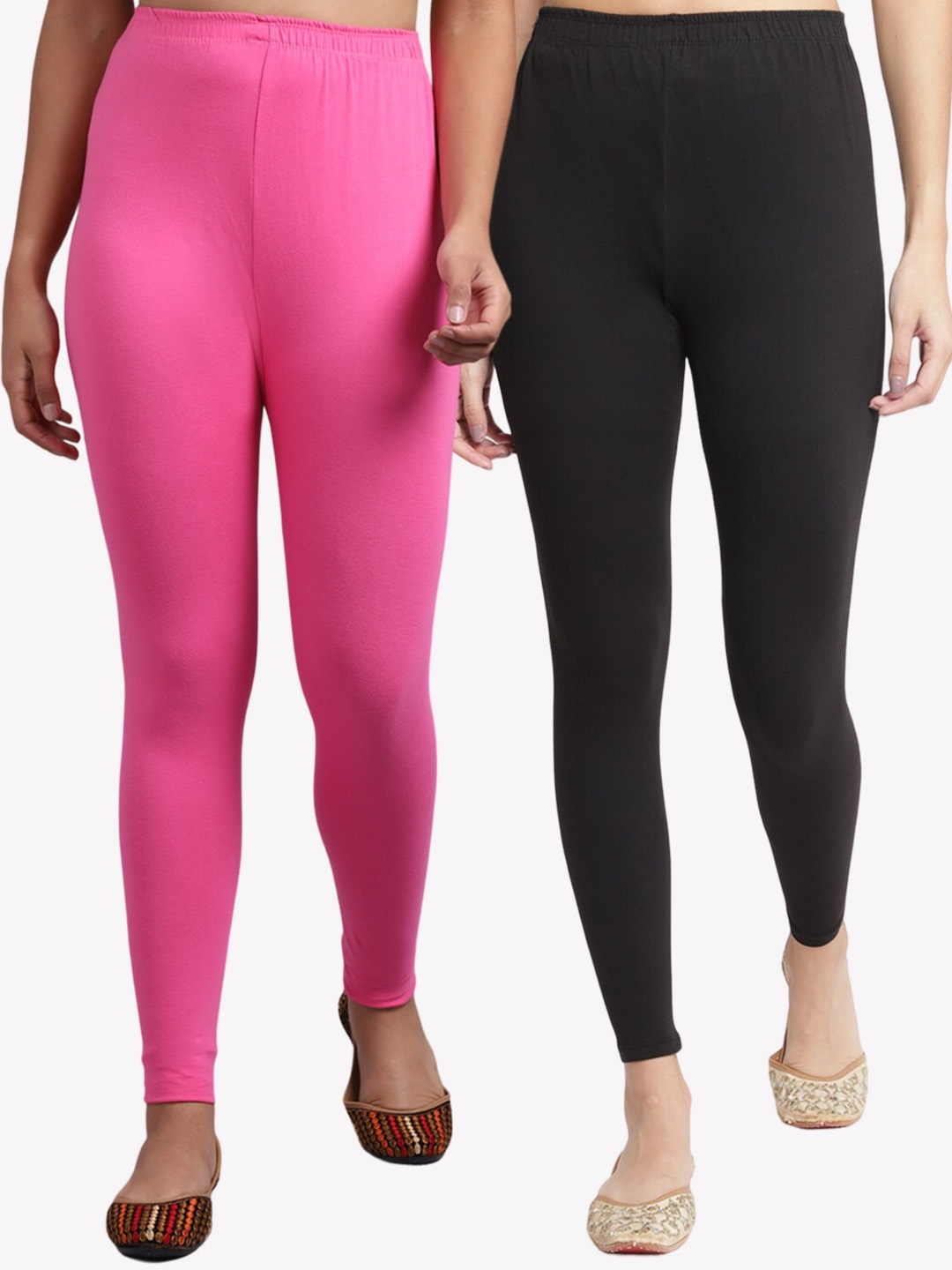 

GRACIT Pack Of 2 Cotton Lycra Ankle Length Leggings, Black