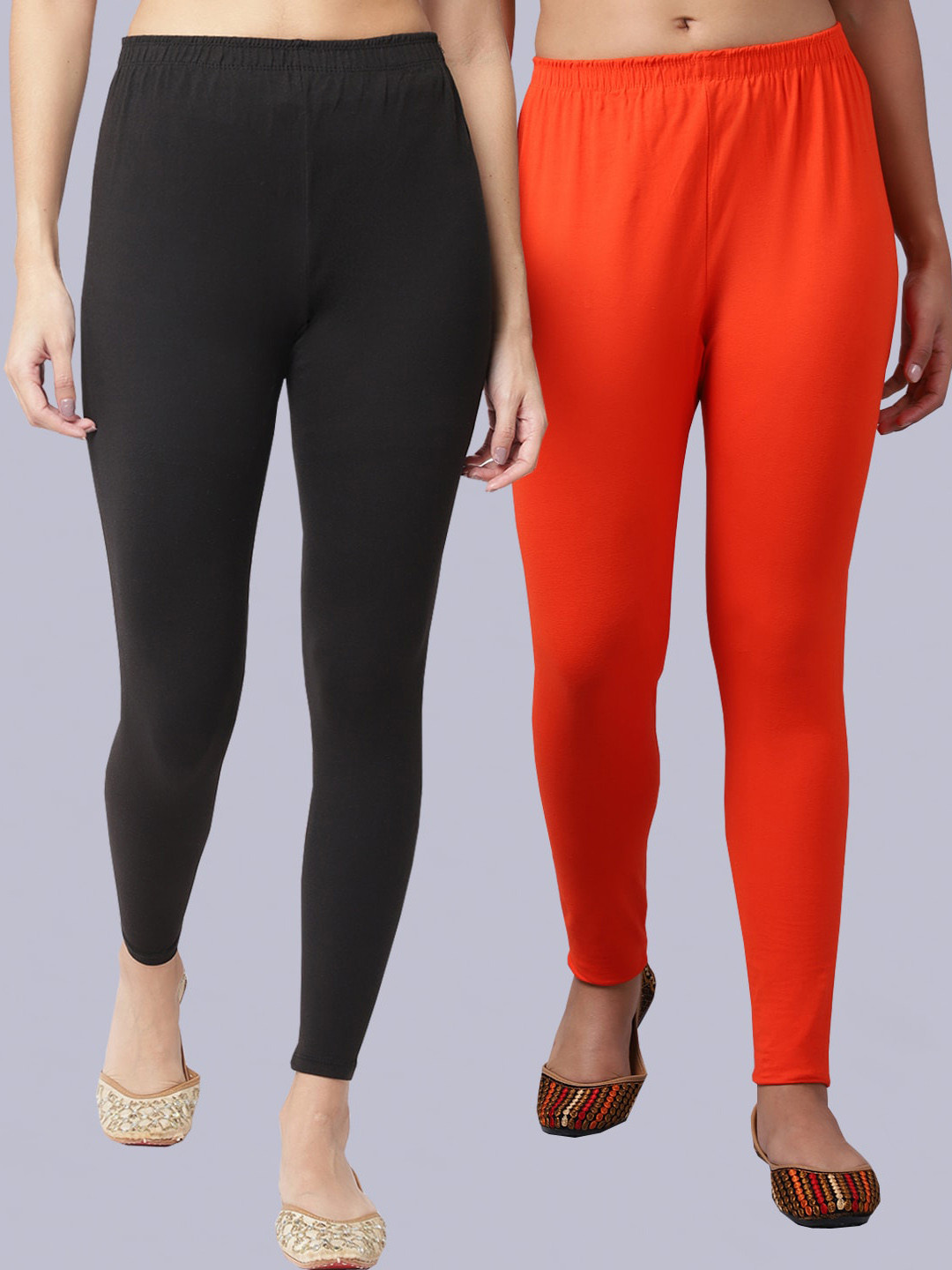 

GRACIT Pack Of 2 Cotton Lycra Ankle-Length Cotton Leggings, Black
