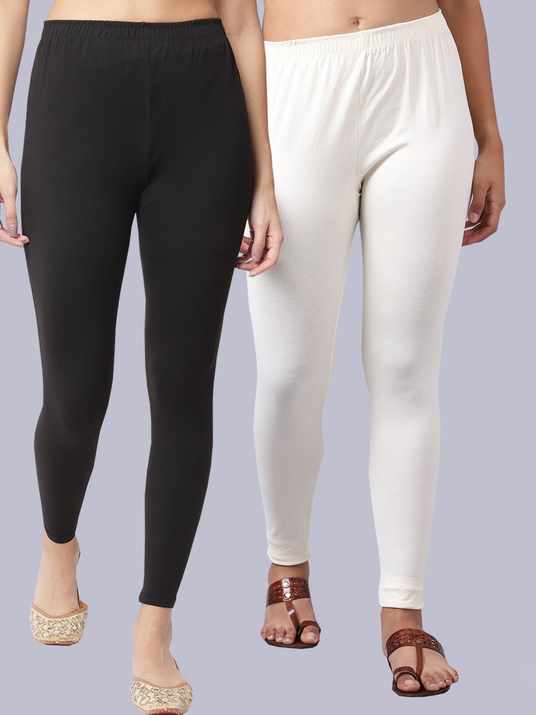 

GRACIT Pack Of 2 Cotton Lycra Ankle-length Leggings, Black