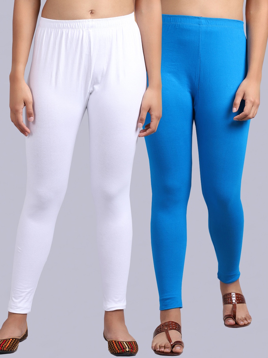 

GRACIT Pack Of 2 Cotton Lycra Ankle-Length Leggings, White