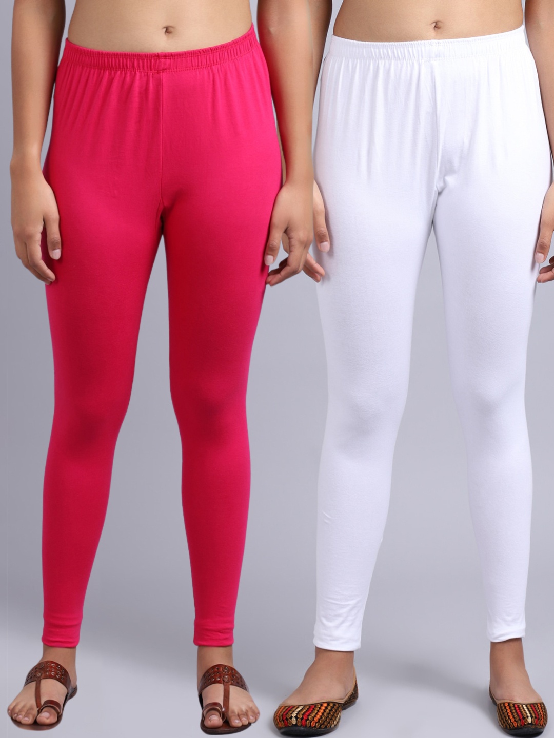 

GRACIT Pack Of 2 Cotton Lycra Ankle Length Leggings, White