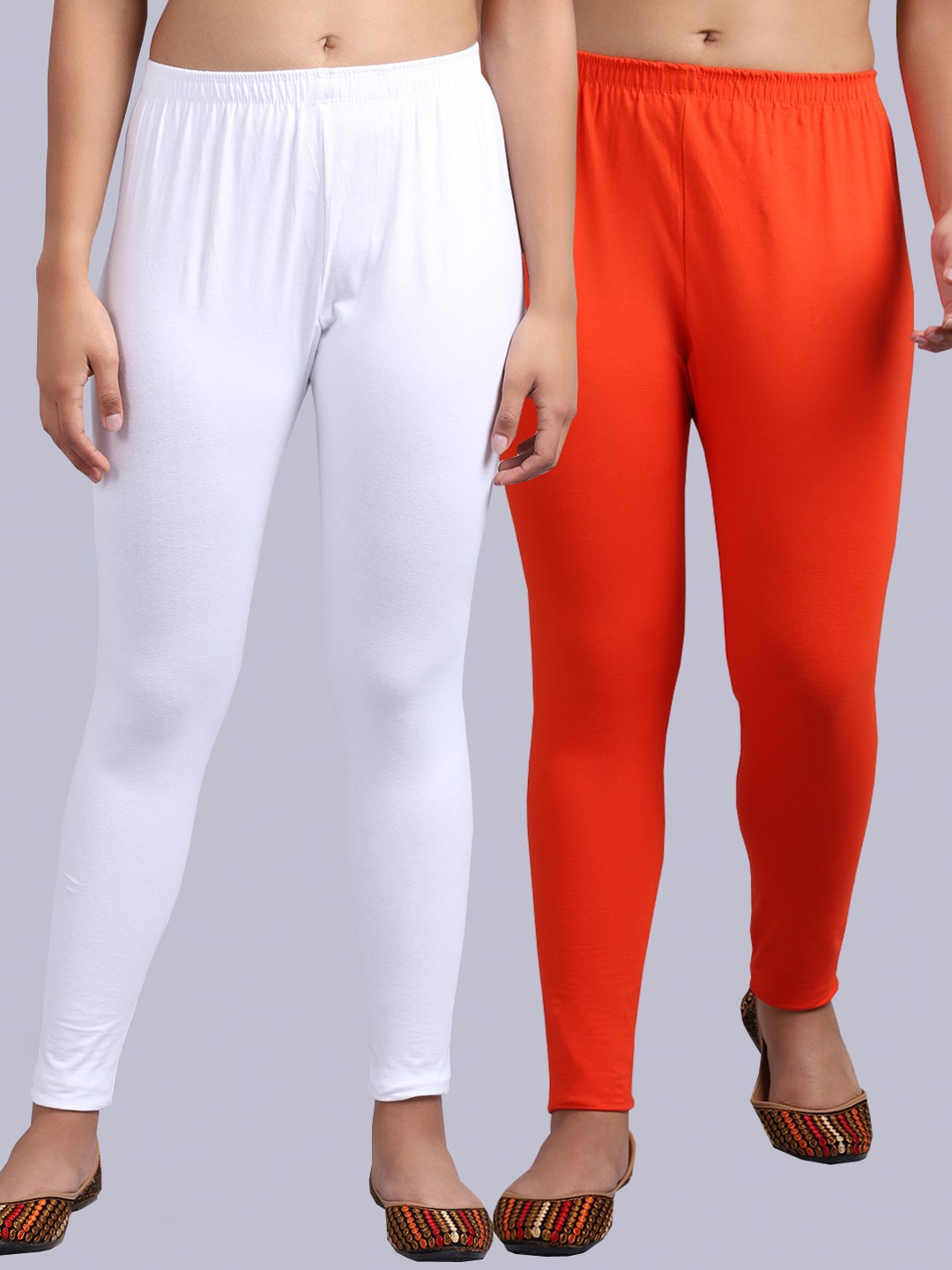 

GRACIT Pack Of 2 Cotton Lycra Ankle-Length Leggings, White