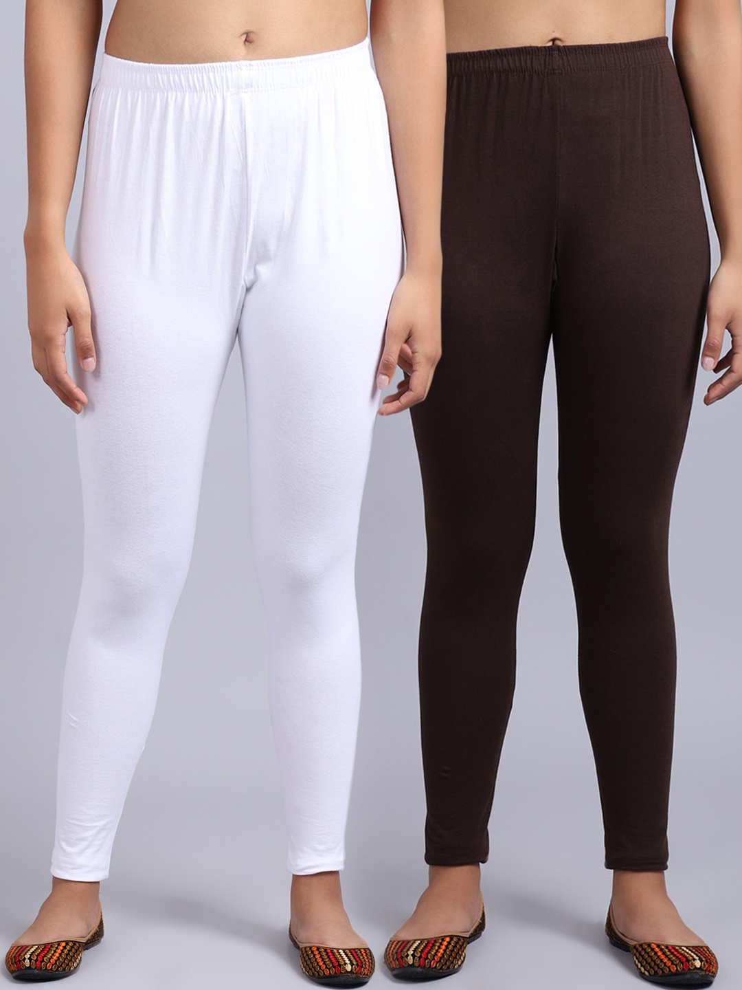 

GRACIT Pack Of 2 Cotton Lycra Ankle Length Leggings, White