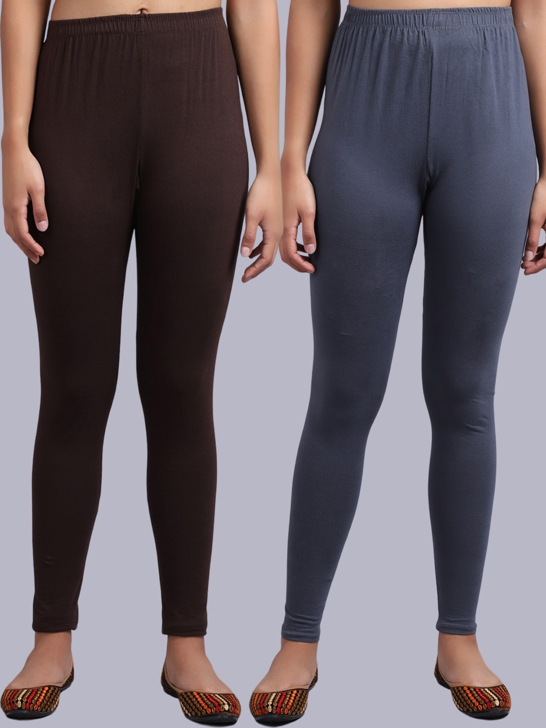 

GRACIT Pack Of 2 Cotton Lycra Ankle-Length Comfort-Fit Leggings, Grey
