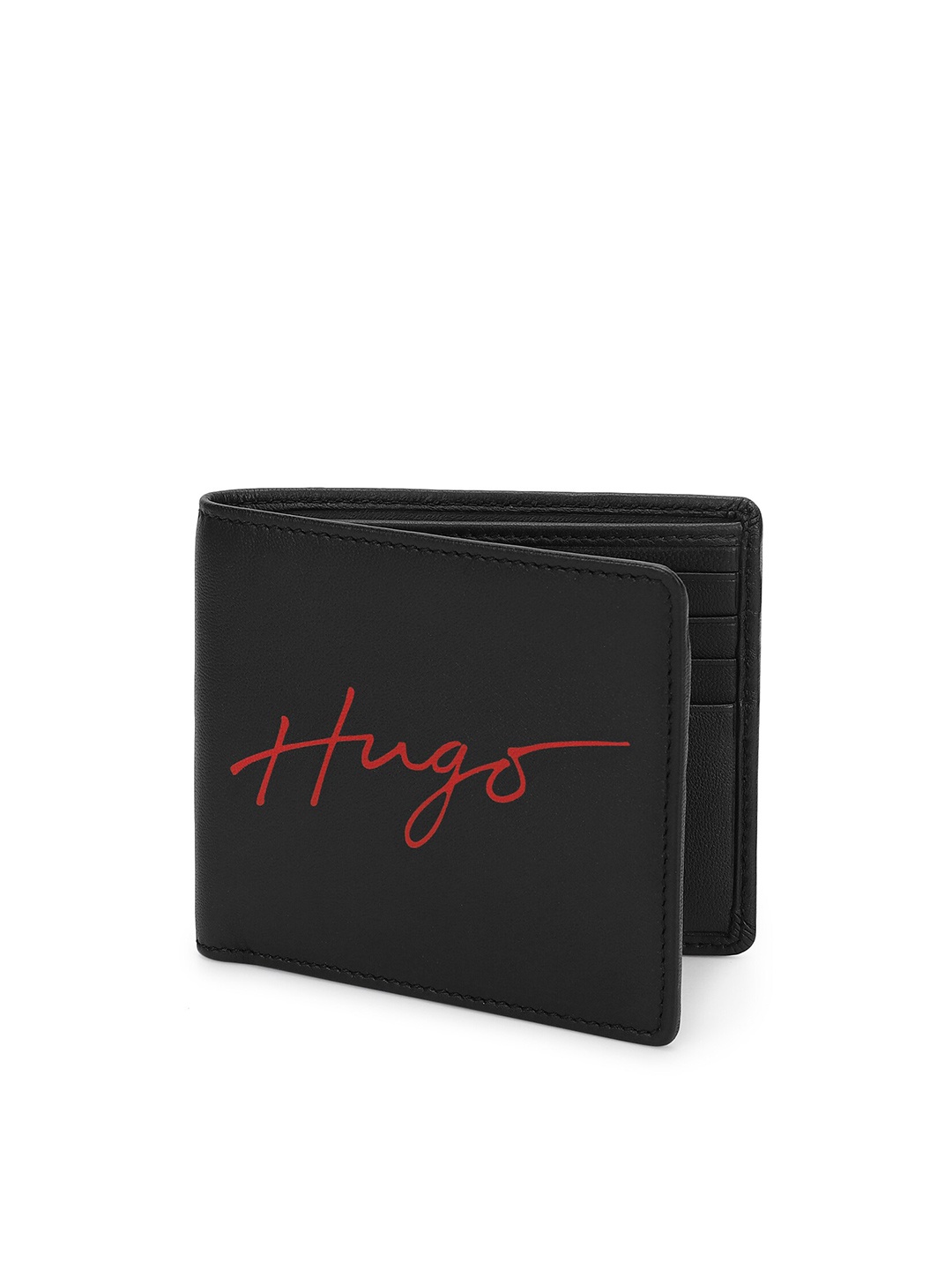 

HUGO Men Printed Leather Two Fold Wallet, Black