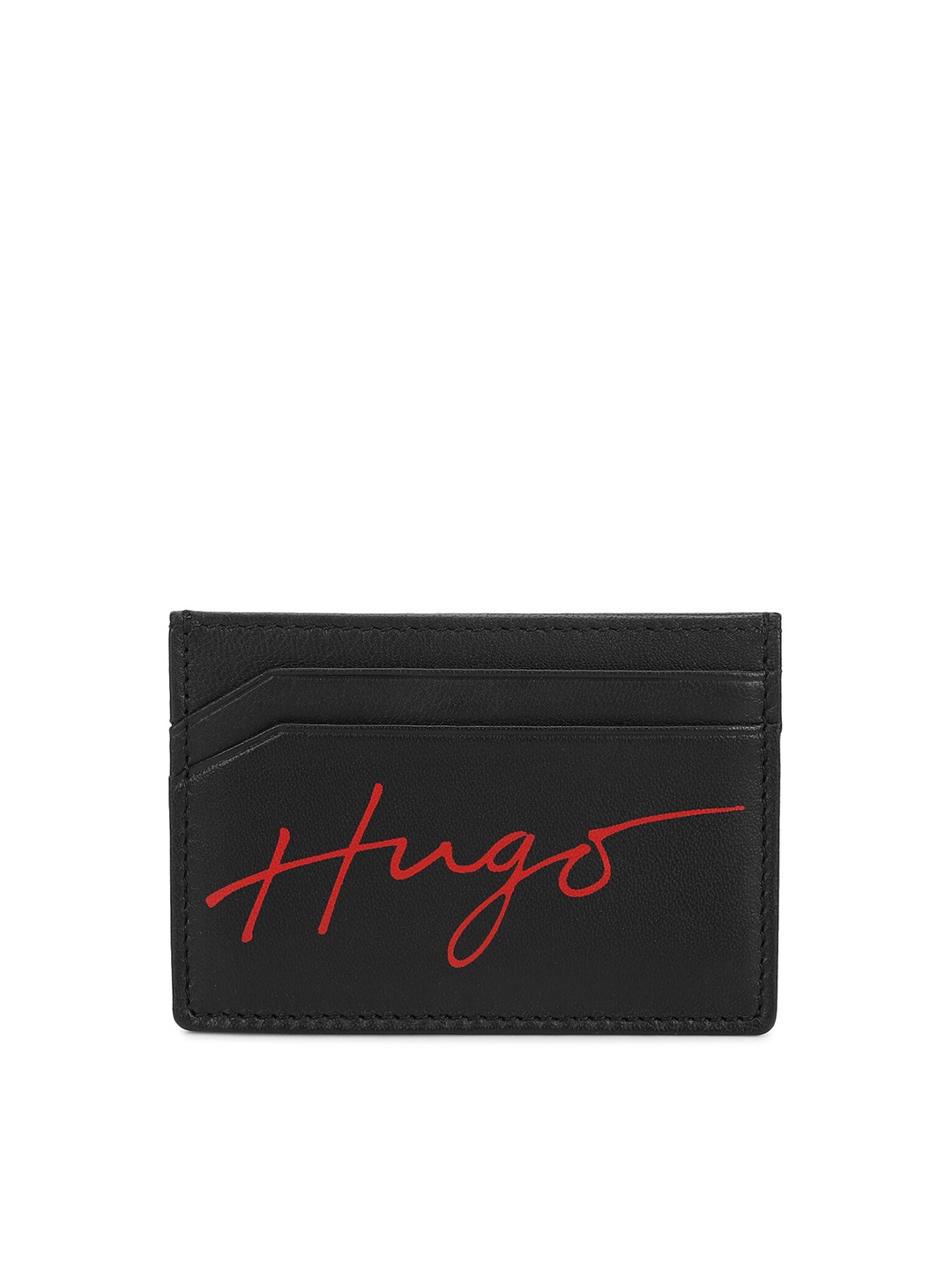 

HUGO Men Typography Printed Leather Card Holder, Black