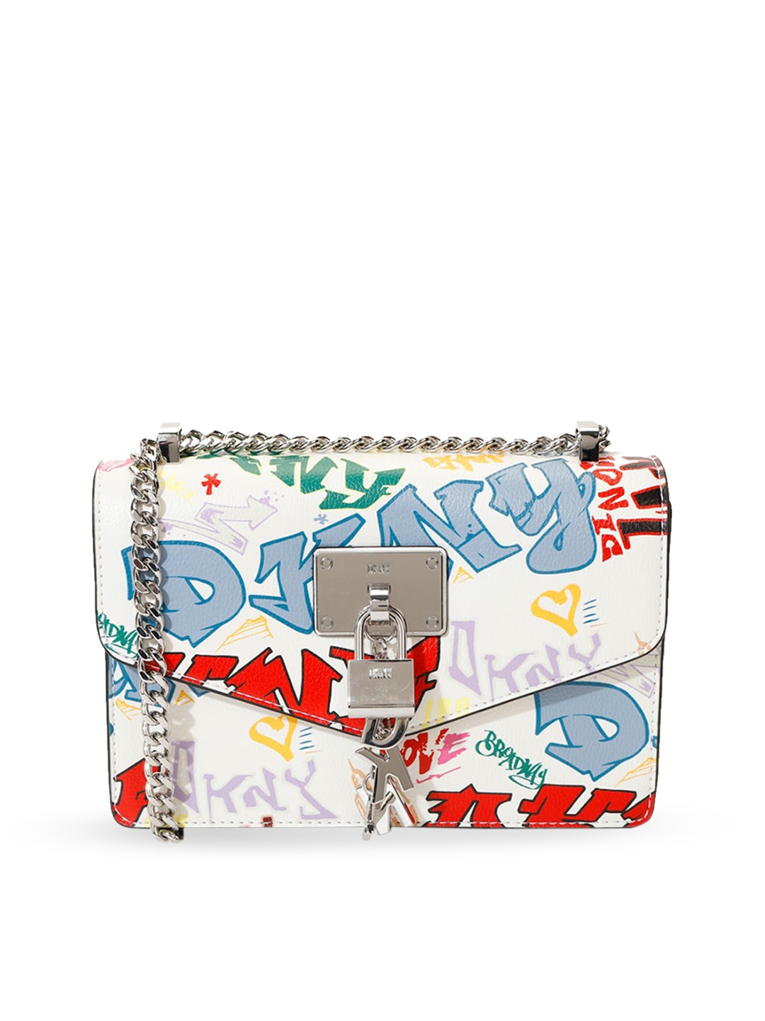 

DKNY Graphic Printed Leather Structured Sling Bag, White