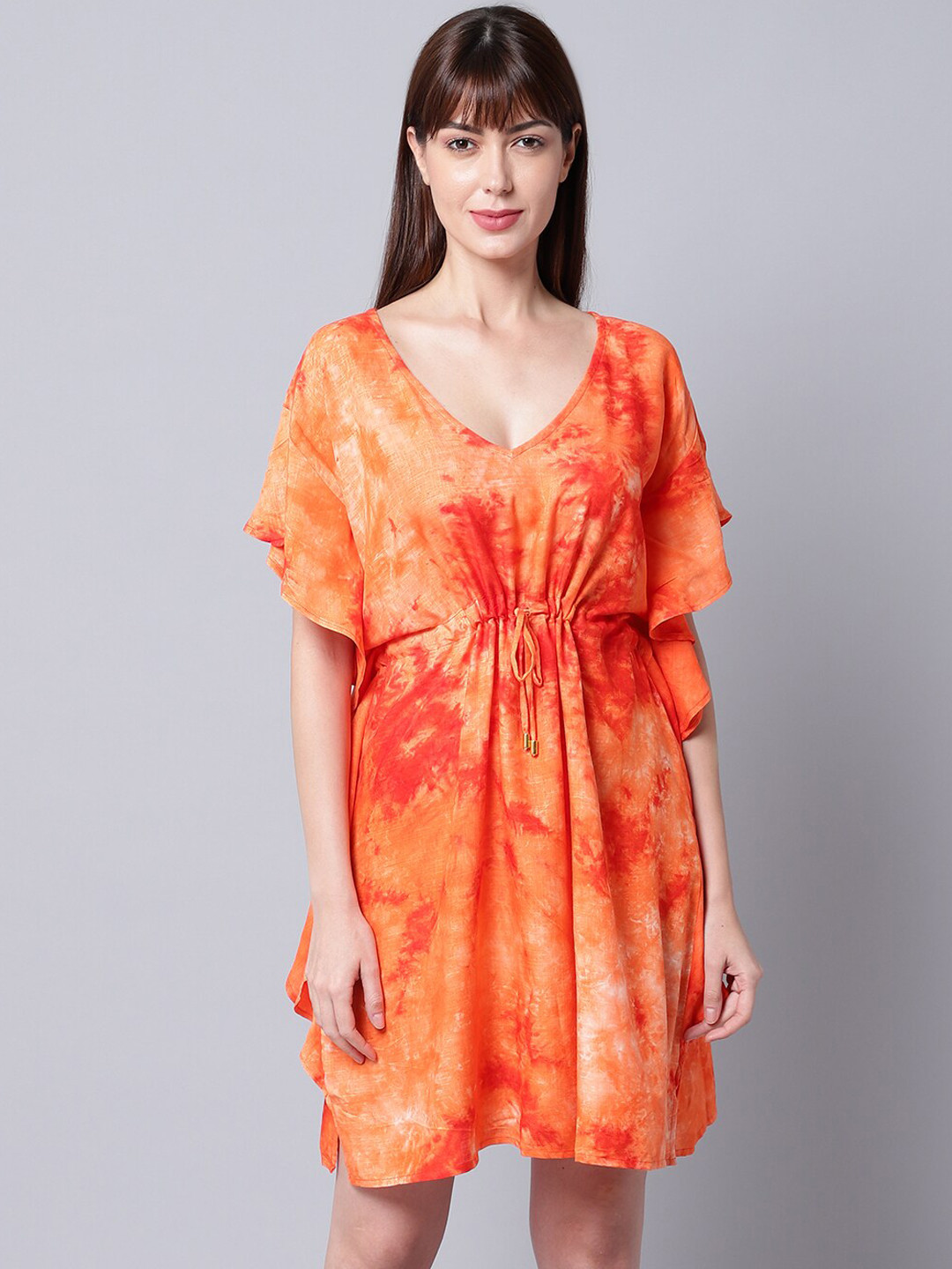 

EROTISSCH Tie-and-Dye Swimwear Cover up Top, Orange
