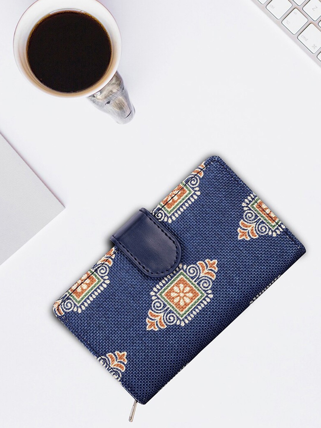 

THE CLOWNFISH Fab Women Ethnic Motifs Printed Zip Around Button Wallet, Navy blue