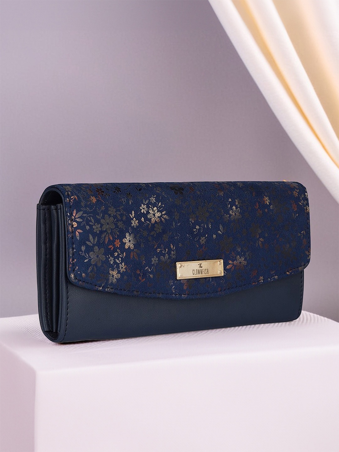 

THE CLOWNFISH Women Jacinta Floral Printed Envelope Wallet, Navy blue