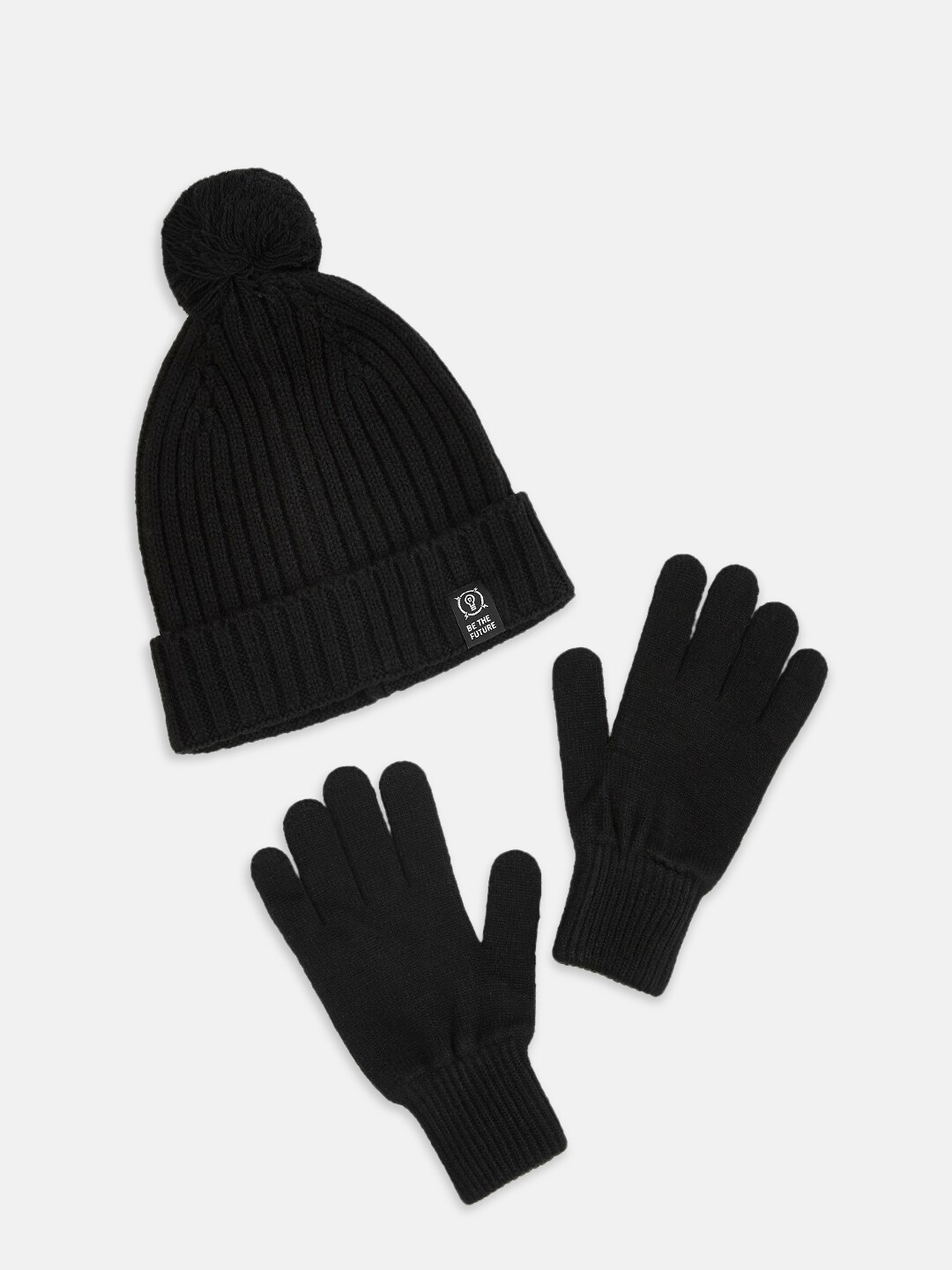 

Pantaloons Junior Boys Self Design Acrylic Beanie With Glove Set, Black