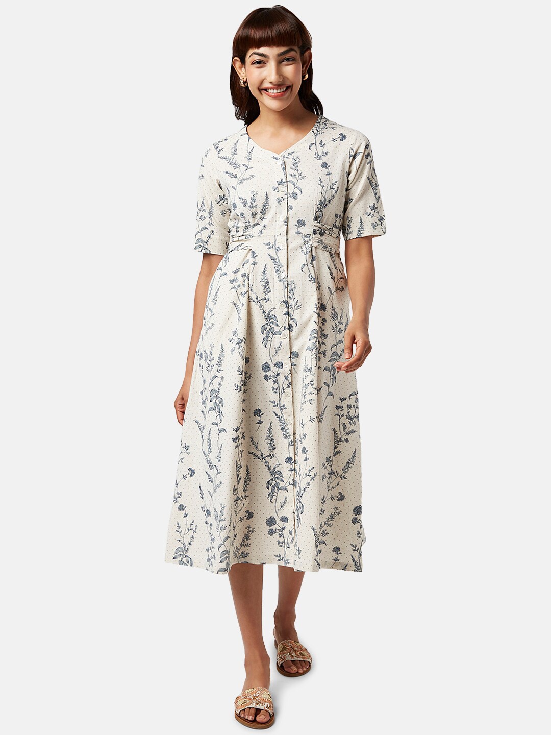 

AKKRITI BY PANTALOONS Off White Floral Midi Dress