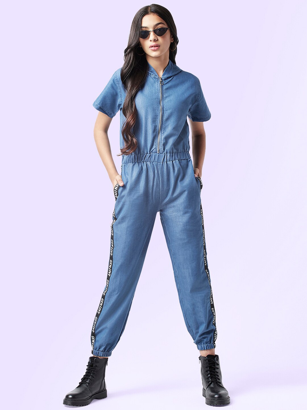 

Coolsters by Pantaloons Teen Girls Hooded Cotton Basic Jumpsuit, Blue