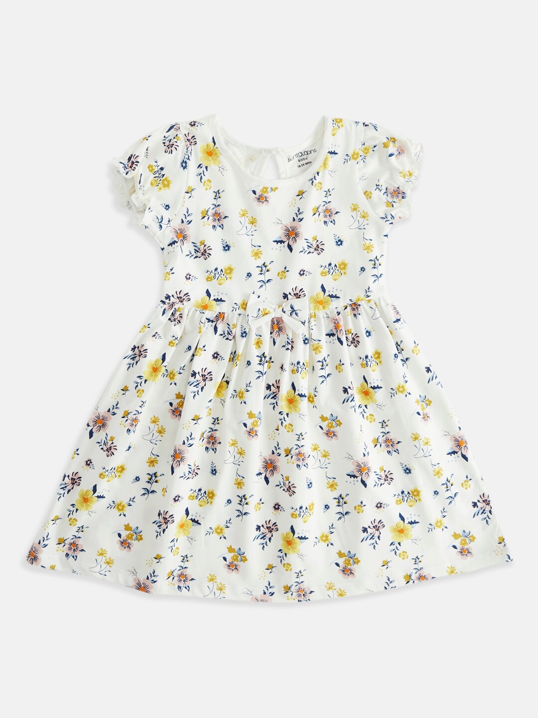 

Pantaloons Baby Infant Girls Bow Floral Printed Cotton Dress, White