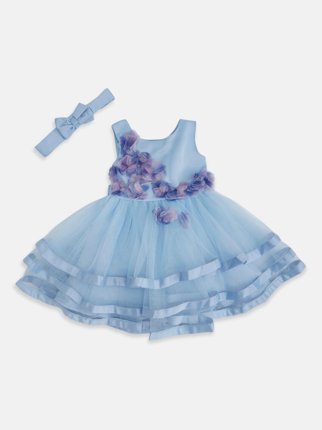 

Pantaloons Baby Girls Layered Floral Embroidered Sleeveless Cotton Dress, Blue