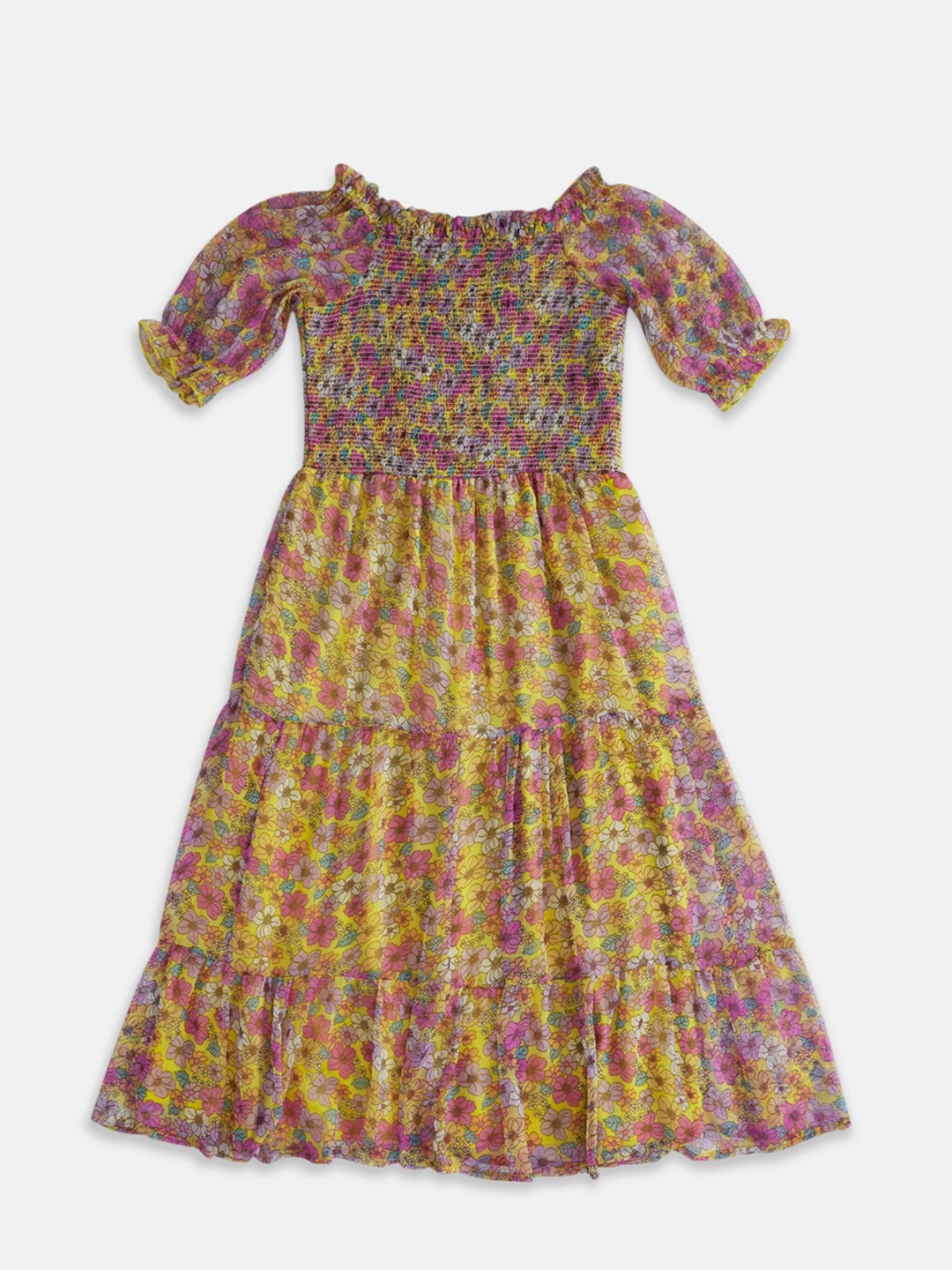 Pantaloons Junior Floral Maxi Dress, Yellow