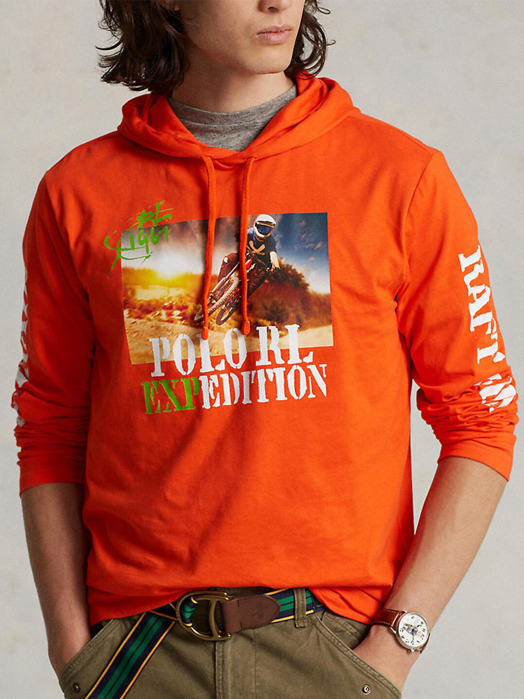 

Polo Ralph Lauren Graphic Printed Cotton Jersey Hooded T-Shirt, Orange