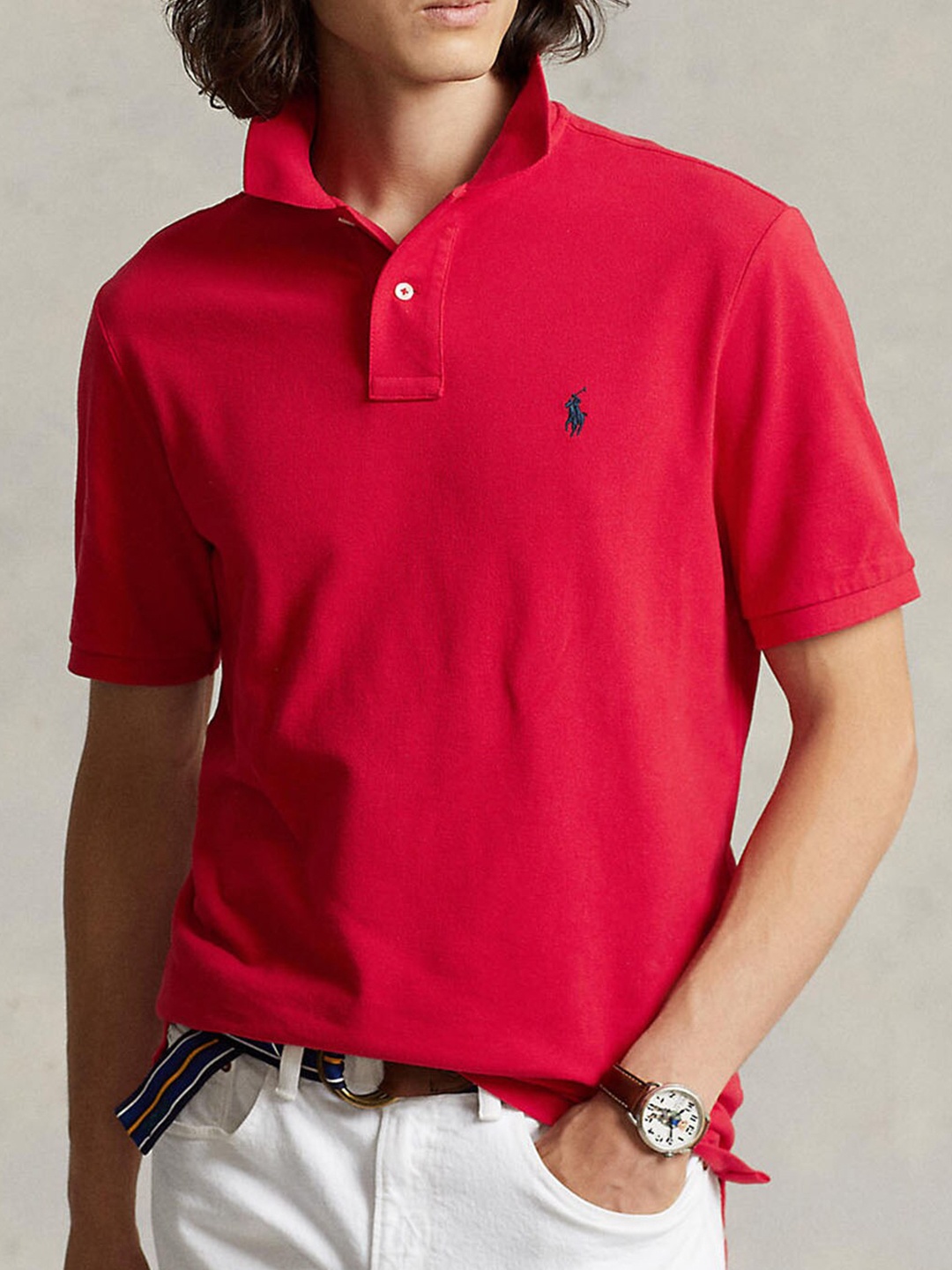 

Polo Ralph Lauren Slim-Fit Polo Collar Pure Cotton T-Shirt, Red