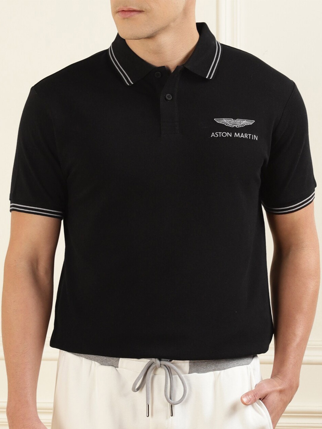 

HACKETT LONDON Typography Printed Polo Collar Pure Cotton T-shirt, Black