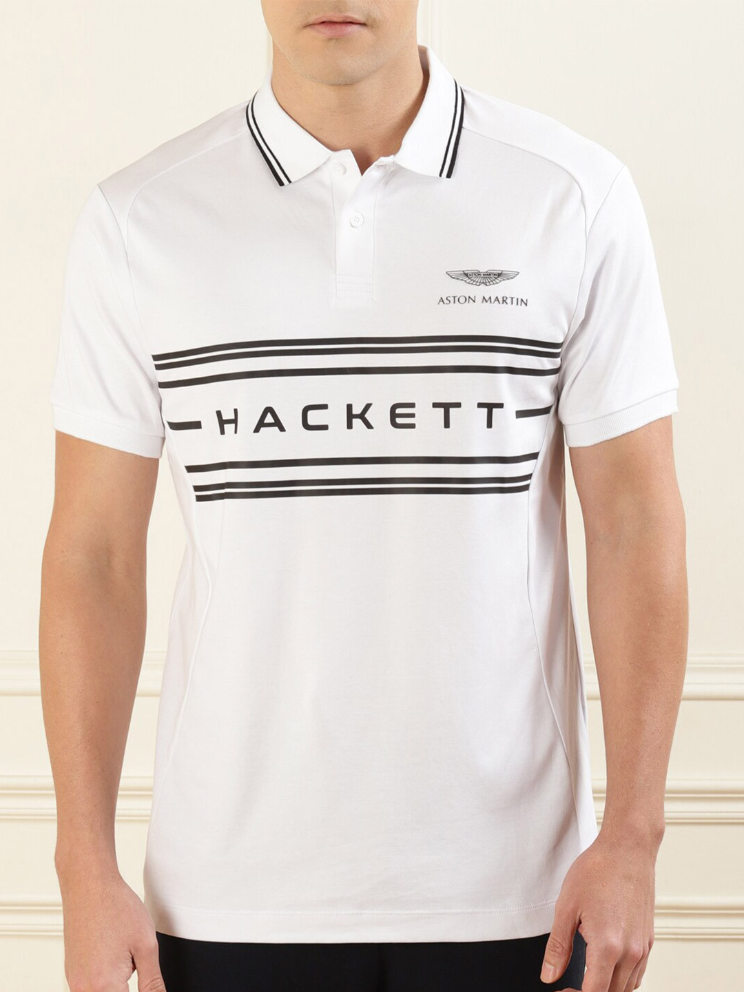 

HACKETT LONDON Polo Collar Typography Printed Pure Cotton T-shirt, White