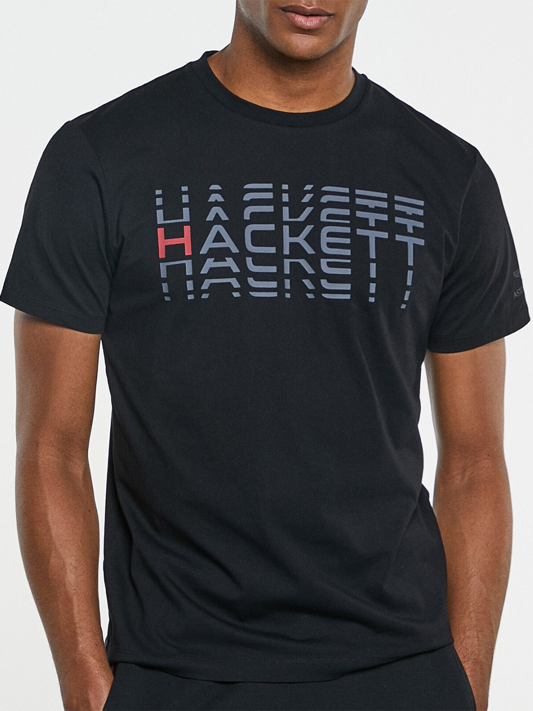 

HACKETT LONDON Round Neck Typography Printed Pure Cotton T-shirt, Black
