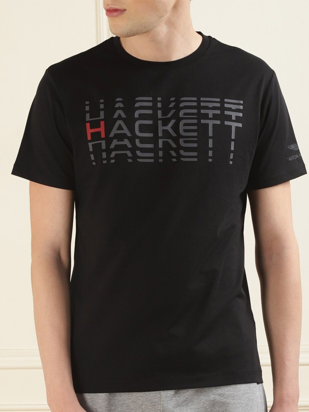 

HACKETT LONDON Round Neck Typography Printed Pure Cotton T-shirt, Black