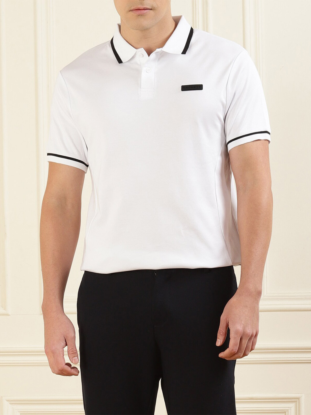 

HACKETT LONDON Polo Neck Regular Fit Pure Cotton T-shirt, White