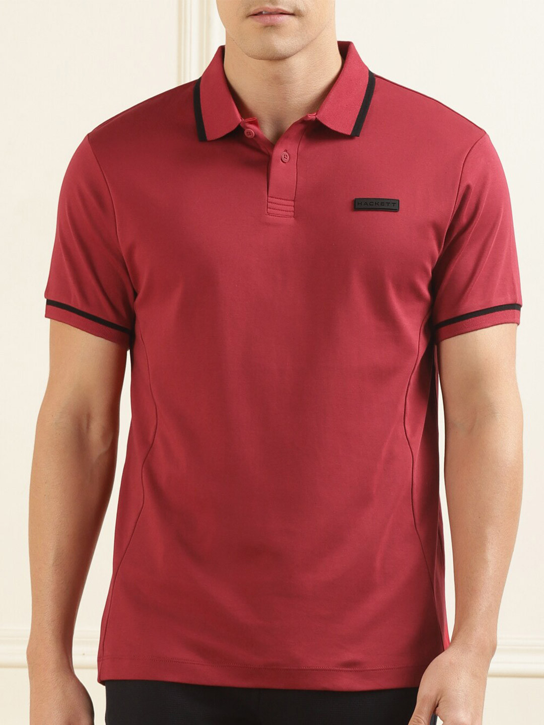 

HACKETT LONDON Polo Neck Regular Fit Pure Cotton T-shirt, Red
