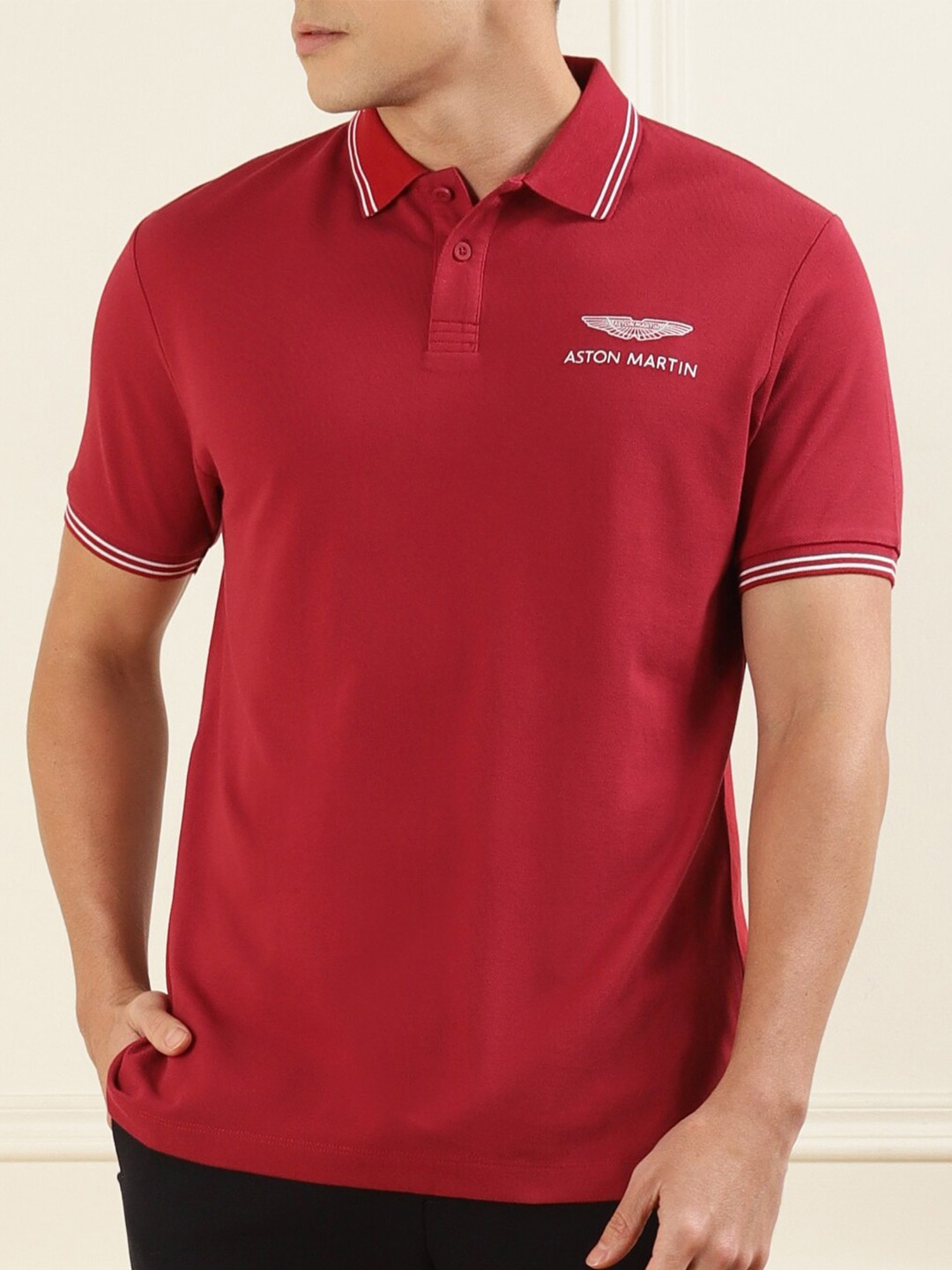 

HACKETT LONDON Typography Printed Polo Collar Cotton T-shirt, Red
