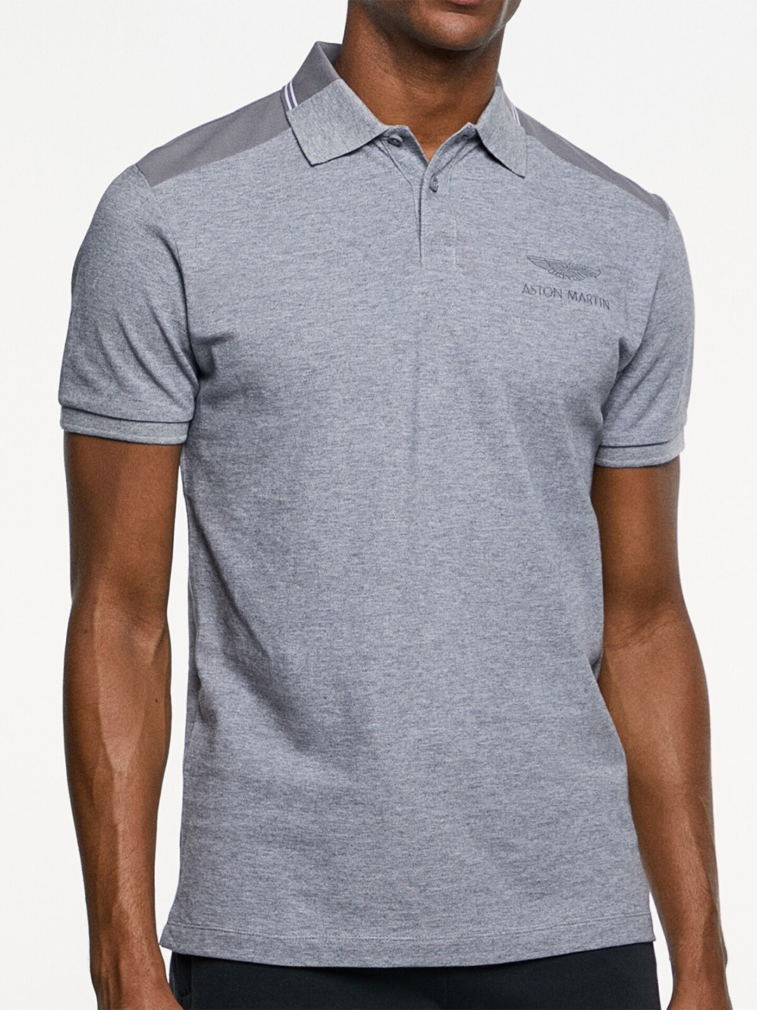

HACKETT LONDON Typography Printed Polo Collar Pure Cotton T-shirt, Grey