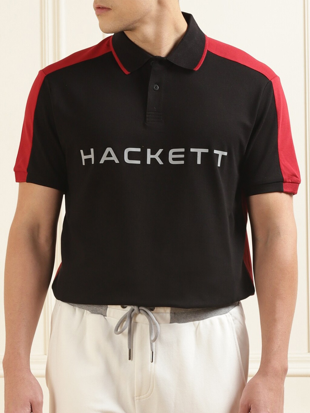 

HACKETT LONDON Typography Printed Polo Cotton T-shirt, Black