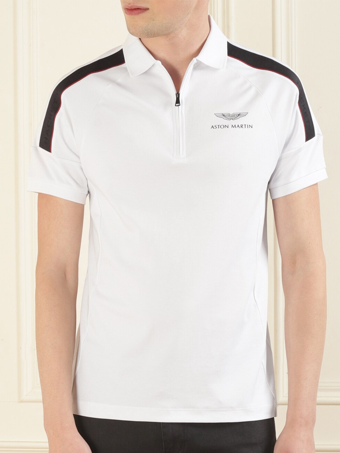 

HACKETT LONDON Men Half-Zip Polo Raglan Sleeves Pure Cotton T-shirt, White