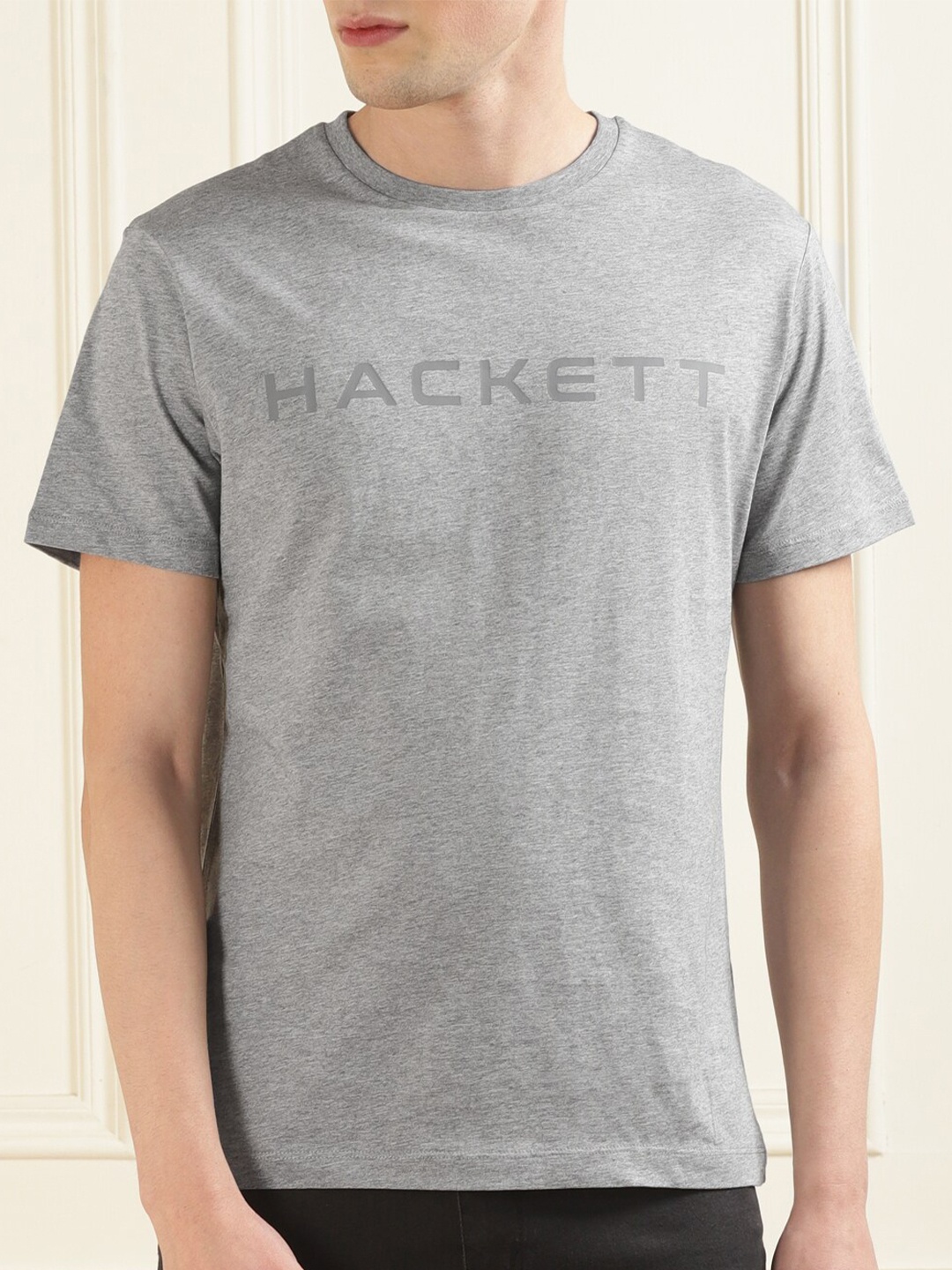 

HACKETT LONDON Men Typography Chest Branding Pure Cotton T-shirt, Grey