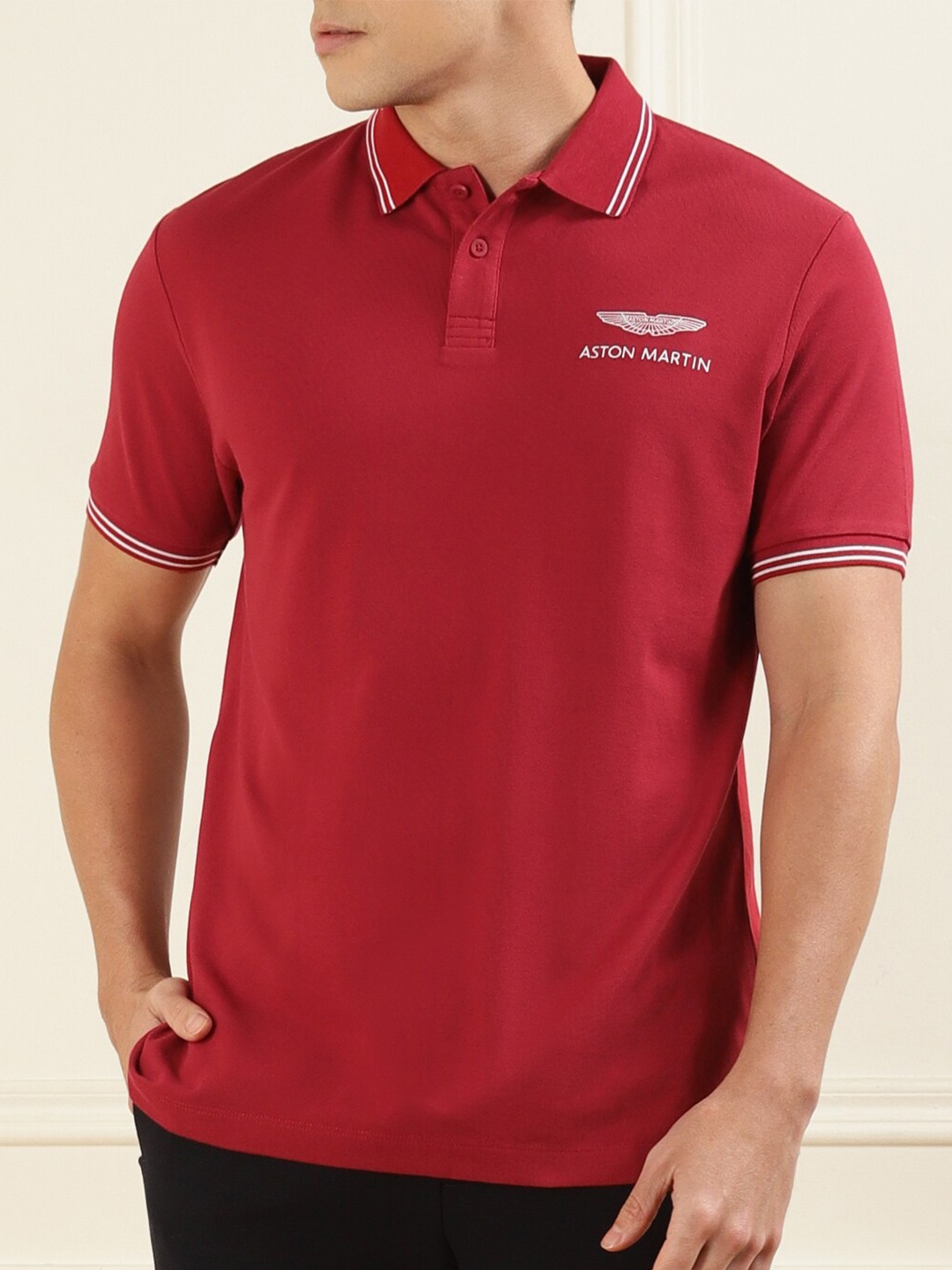 

HACKETT LONDON Men Polo Collar Pure Cotton T-shirt, Red