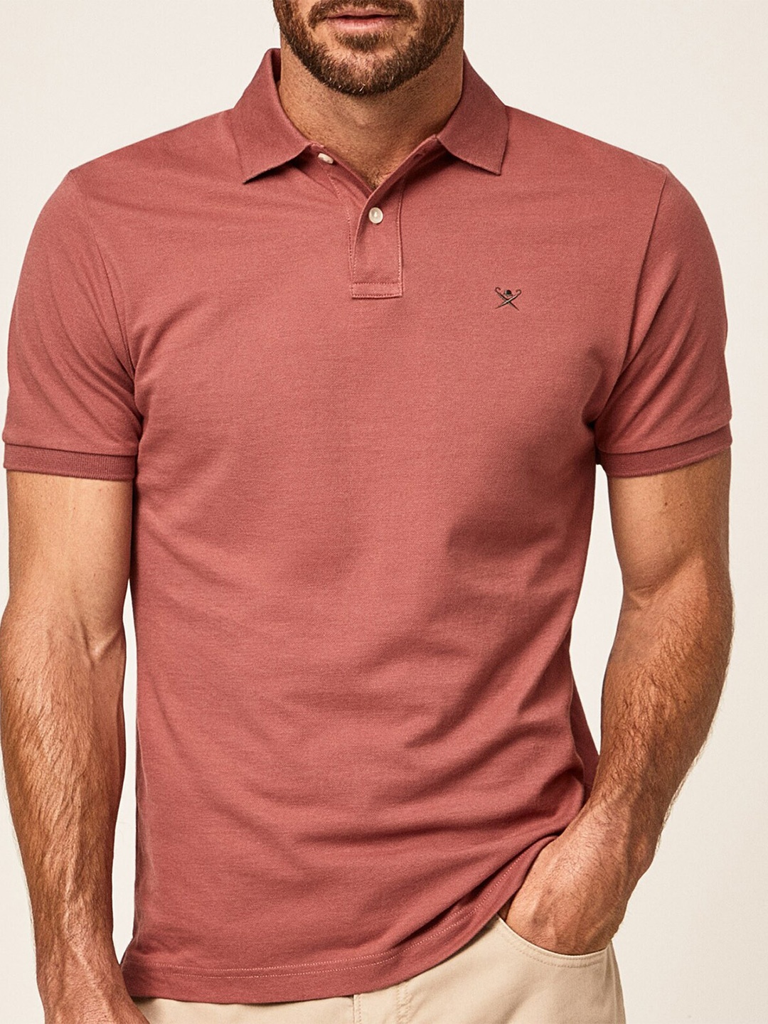 

HACKETT LONDON Men Polo Collar Pure Cotton Slim Fit T-shirt, Pink
