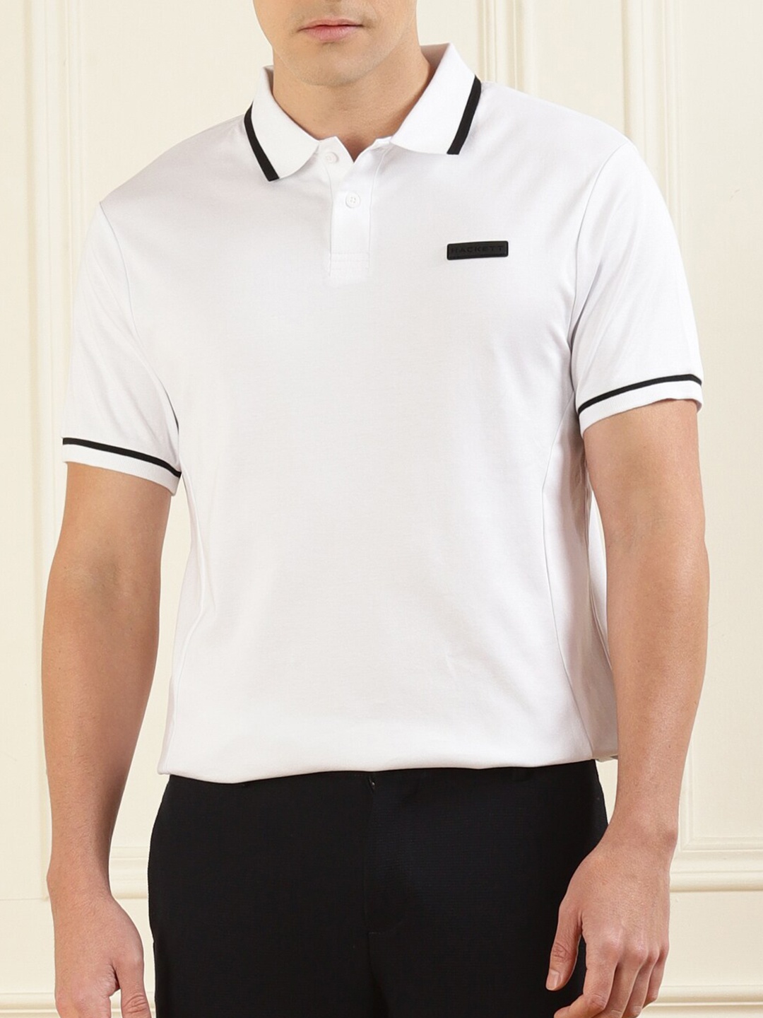 

HACKETT LONDON Men Polo Collar Pure Cotton T-shirt, White