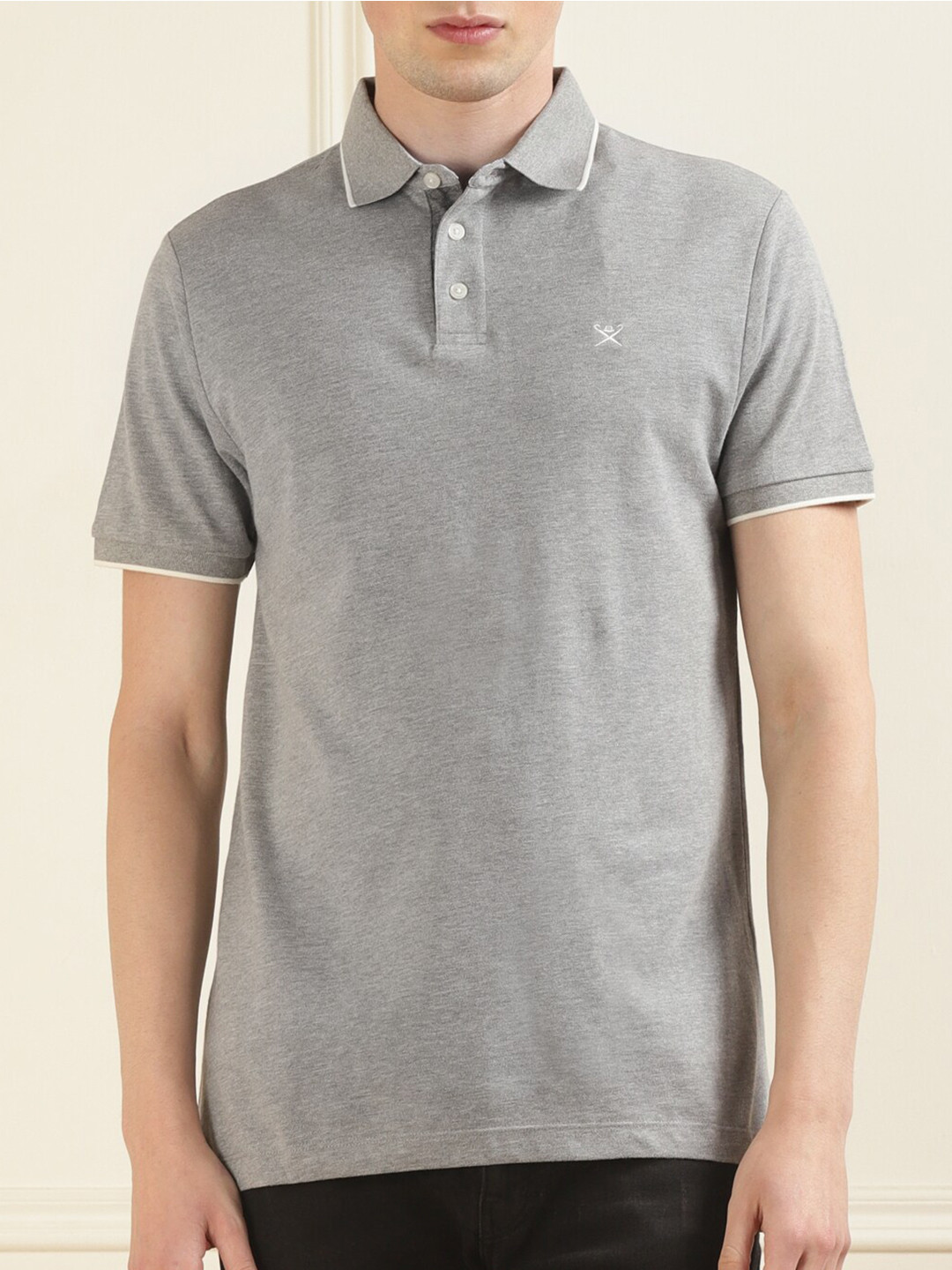 

HACKETT LONDON Men Polo Collar Pure Cotton T-shirt, Grey