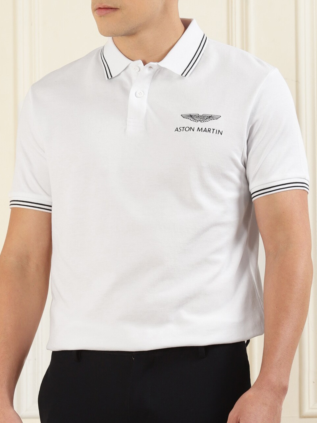 

HACKETT LONDON Men White Polo Collar Twin-Tipped Collar Pure Cotton T-shirt